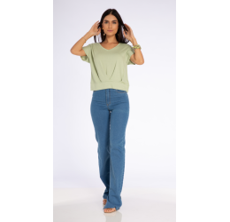 BLUSA COM DETALHE EM VISCOCREPE DOCE TRAMA PISTACHE
