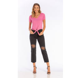 BLUSA COM RENDA E AMARRAÇÃO DOCE TRAMA ROSA GLAM