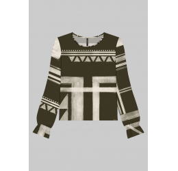 BLUSA ESTAMPADA EM VISCOSE COM DETALHE MANGA ESSÊNCIA VERDE LUNENDER 
