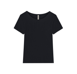 BLUSA MANGA CURTA CANELADA PRETO PLUS SIZE LUNENDER