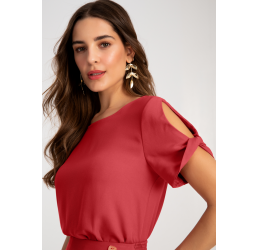 BLUSA MANGA CURTA COM DETALHE TORCIDO NA MANGA VERMELHO POMME - LUNENDER