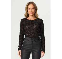 BLUSA MANGA LONGA COM BRILHO PRETO FATO BÁSICO