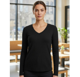 BLUSA ML CANELADA DECOTE V PRETO 00344 - LUNENDER