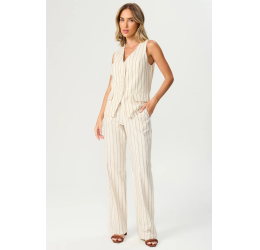 CALÇA WIDE LEG LISTRAS CRU FATO BÁSICO 