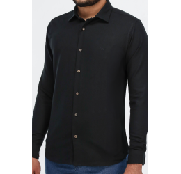 CAMISA SOCIAL MASCULINA SLIM EM FLANELA PRETO - OGOCHI 