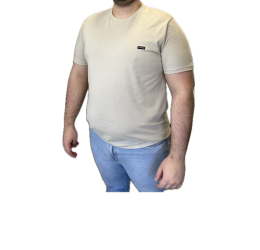 CAMISETA MANGA CURTA MASCULINA EM MALHA BÁSICA BEGE - FICO