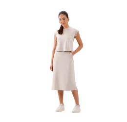 CONJUNTO FEMININO CROPPED E SAIA MESCLA BEGE 69386 - LUNENDER 