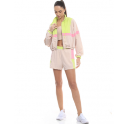 JAQUETA BOMBER MARROM NUDE/ ROSA/ VERDE -MANLY