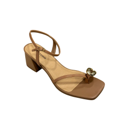 SANDÁLIA EM COURO SALTO BLOCO ANEL MOCHA MOUSSE 367909 - BOTTERO 