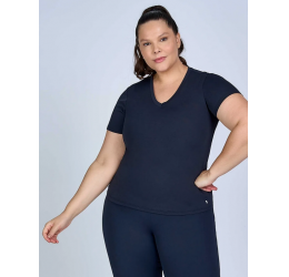 T-shirt Alto Giro Skin Fit Alongada Gola V Plus Size 2333703 C0049