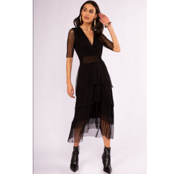 VESTIDO BABADOS EM TULE PRETO - DOCE TRAMA