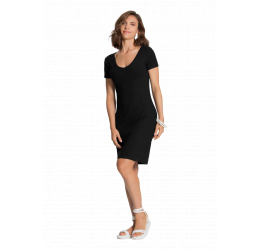 VESTIDO CURTO CANELADO BÁSICO COM MANGA CURTA PRETO - LUNENDER