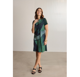 VESTIDO FEMININO MALHA E TECIDO VERDE PROFUNDO C8041 - LUNENDER 
