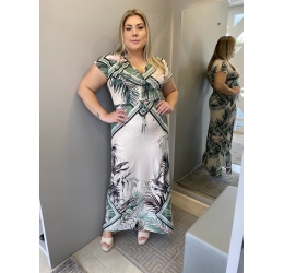 VESTIDO LONGO PLUS SIZE ESTAMPADO LISAMOUR VERDE