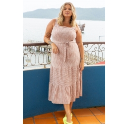 VESTIDO MIDI DE MALHA LISTRADO LISAMOUR PÁPRICA