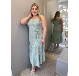 VESTIDO MIDI DE MALHA LISTRADO LISAMOUR VERDE