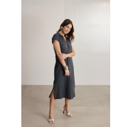 VESTIDO MIDI FEMININO MALHA TEXTURIZADA CINZA PLATINUM - LUNENDER 