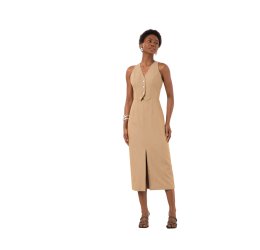 VESTIDO MIDI REGATA EM TECIDO BEGE MACCHIATO - LUNENDER 
