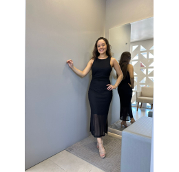 VESTIDO MIDI REGATA EM TULE PRETO - FATO BÁSICO