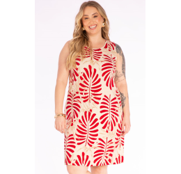 VESTIDO SEM MANGA FOLHAGEM VERMELHO